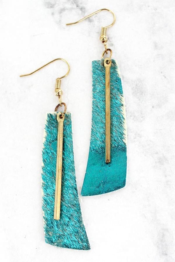 Turquoise cowhide gold bar earrings Southwest Bedazzle jewelz
