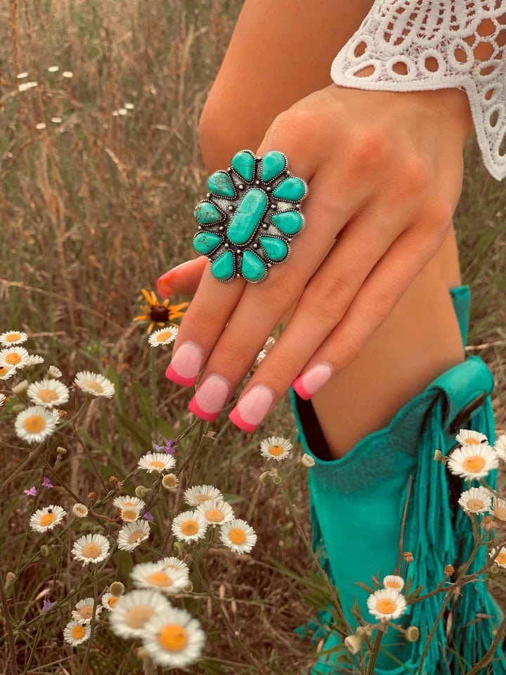 Turquoise floral Rosa ring Southwest Bedazzle jewelz