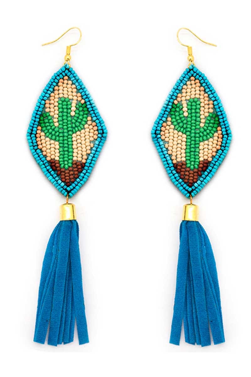 Turquoise fringe beaded earrings Southwest Bedazzle jewelz