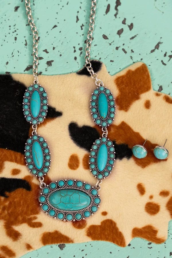 TURQUOISE FRISCO BAY NECKLACE AND EARRING SET Southwest Bedazzle jewelz