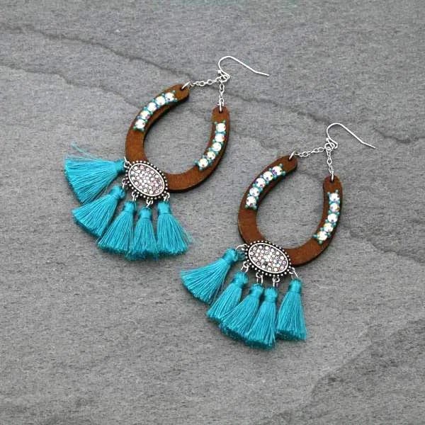 Turquoise horseshoe tassel earrings Southwest Bedazzle jewelz