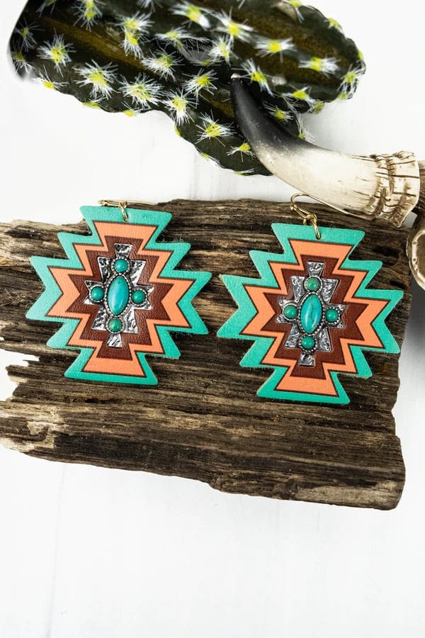 Turquoise Leather aztec earrings Southwest Bedazzle jewelz