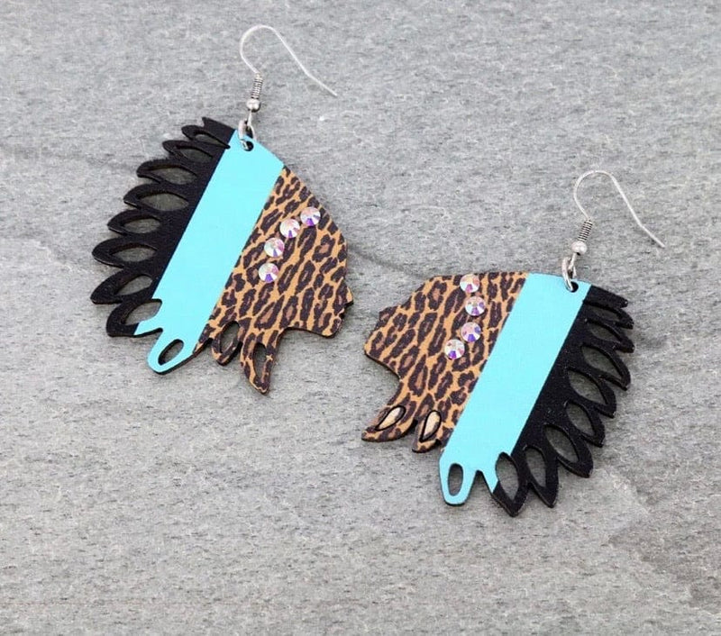Turquoise Leopard Cactus wood Chief earrings Southwest Bedazzle jewelz