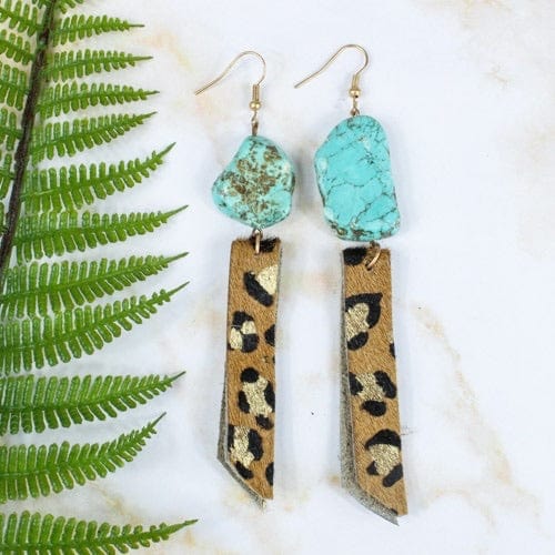 Turquoise slab leopard earrings Southwest Bedazzle jewelz