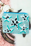 Turquoise stars BEADED COIN clutch PURSE Southwest Bedazzle jewelz