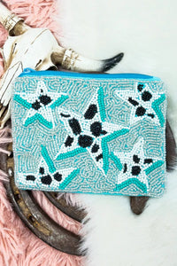 Turquoise stars BEADED COIN clutch PURSE Southwest Bedazzle jewelz
