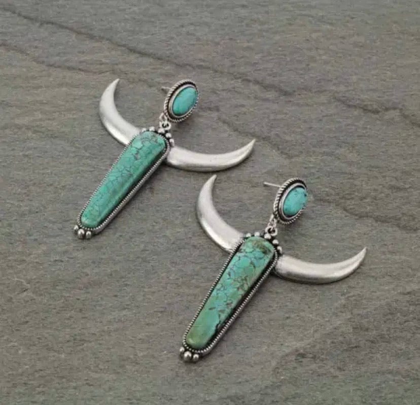 Turquoise stone steer earrings Southwest Bedazzle jewelz