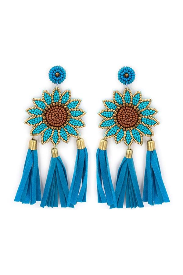 Turquoise SUNFLOWER tassel earrings Southwest Bedazzle jewelz