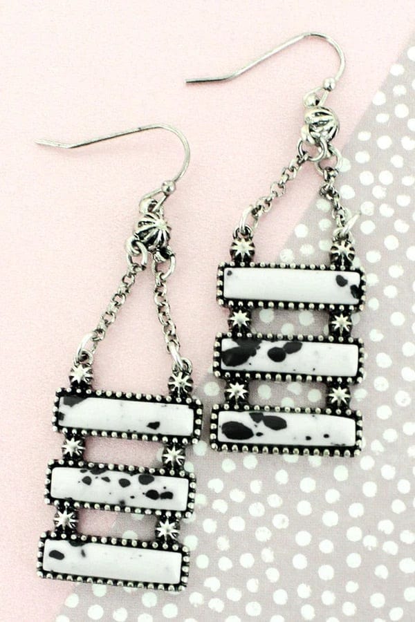 Turquoise swirl 3 layer BAR EARRINGS Southwest Bedazzle jewelz