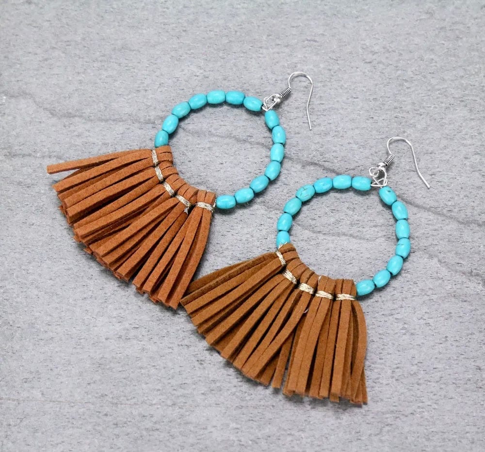 Turquoise tan tassel earrings Southwest Bedazzle jewelz