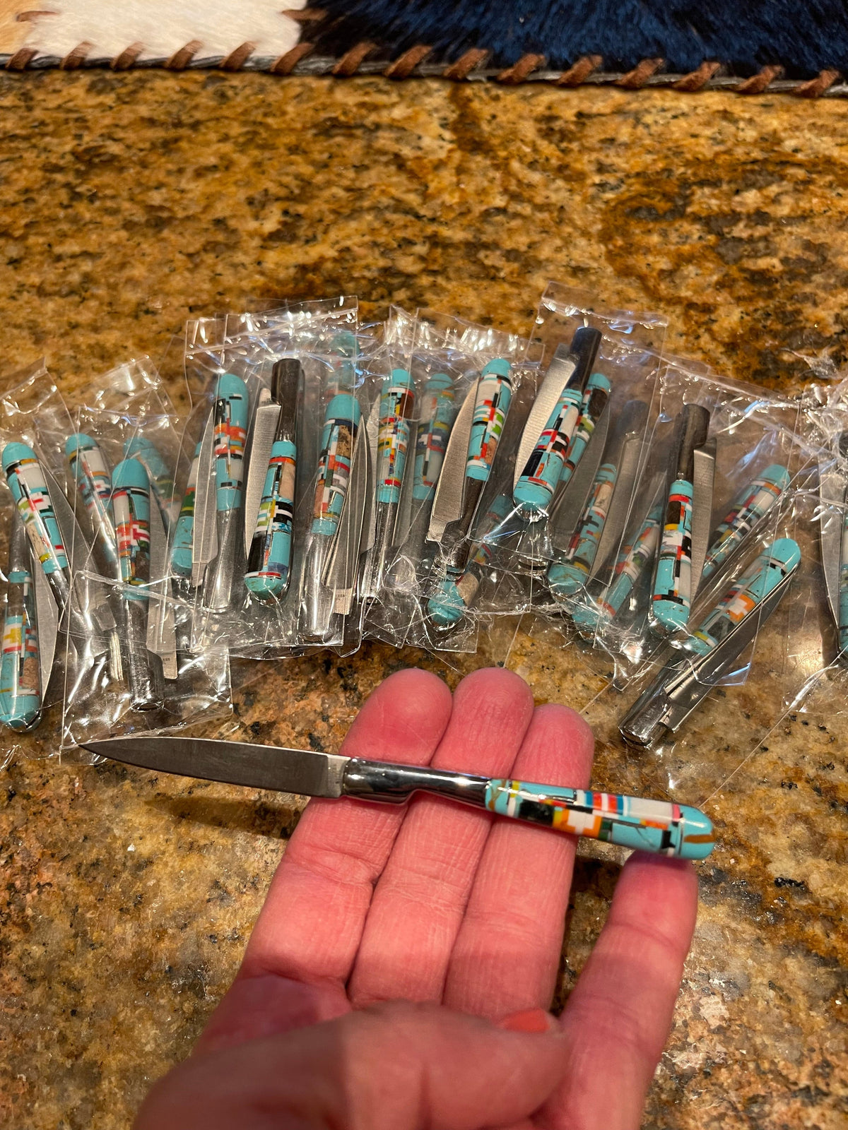 Turquoise toothpick style pocket KNIFE  SS Southwest Bedazzle jewelz