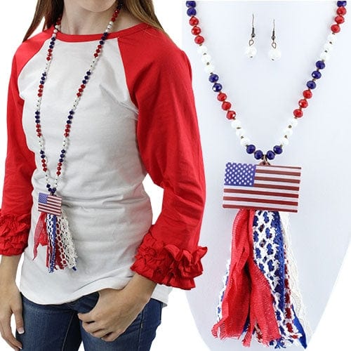 USA flag tassel necklace Southwest Bedazzle jewelz