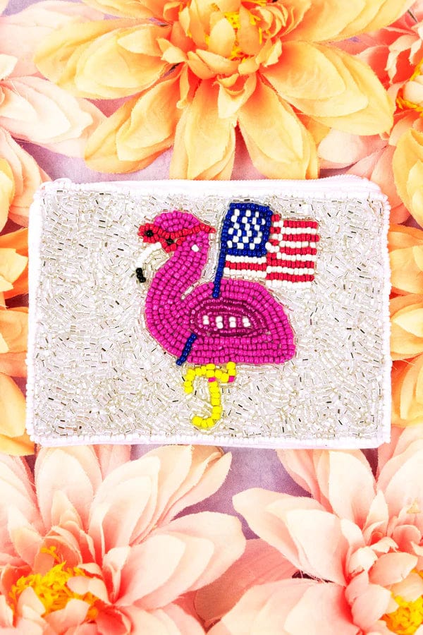 USA flamingo beaded clutch Southwest Bedazzle jewelz
