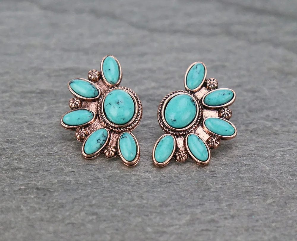 Western half stone turquoise earrings Southwest Bedazzle jewelz