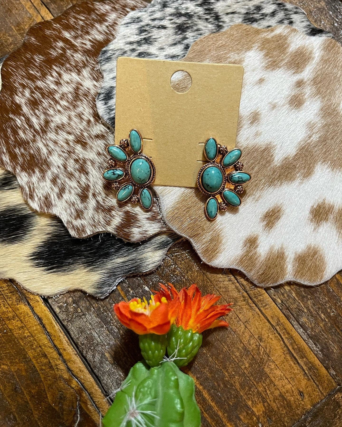 Western half stone turquoise earrings Southwest Bedazzle jewelz
