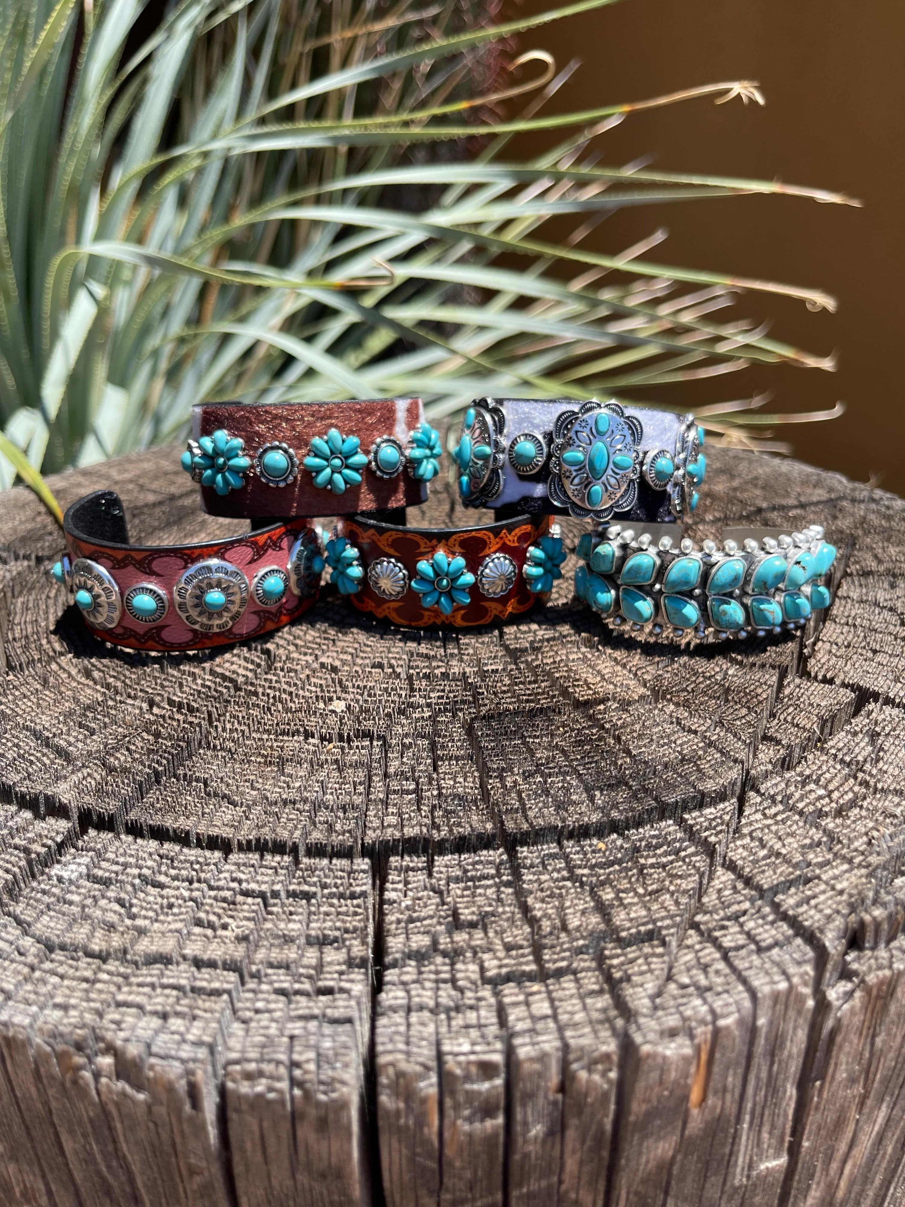Western hide leather Wide cuff bracelet