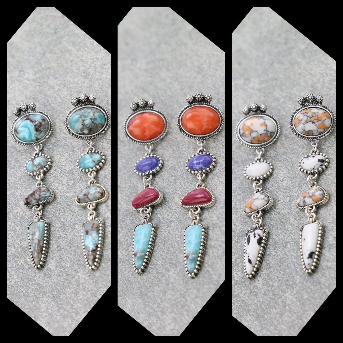 Western stone dangle earrings Southwest Bedazzle jewelz