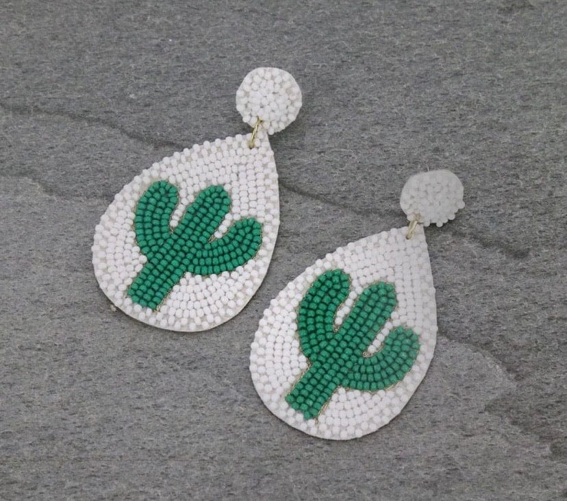 White cactus beaded earrings Southwest Bedazzle jewelz