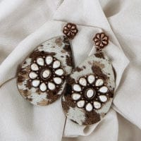 White concho COWHIDE EARRINGS Southwest Bedazzle jewelz
