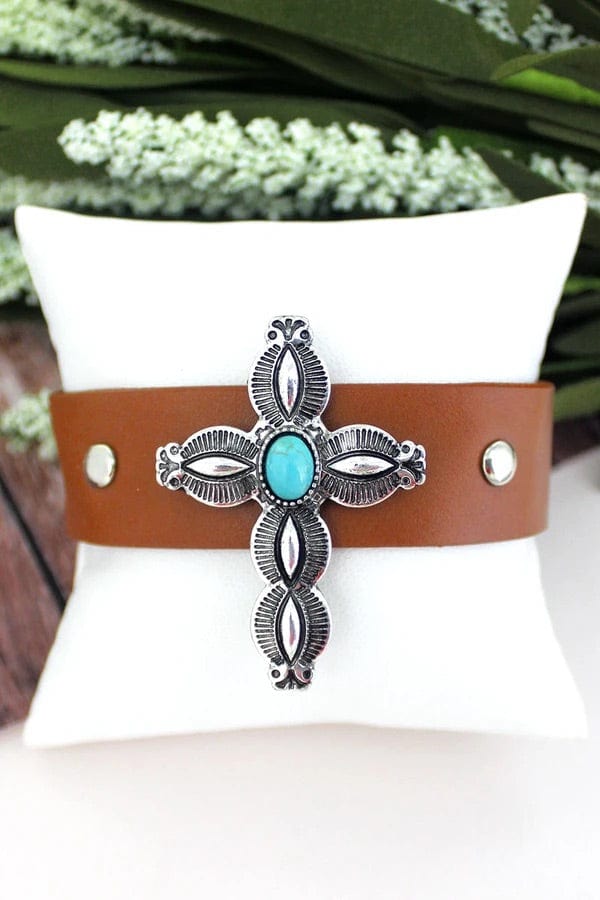 Wide Leather western charm CUFF SNAP BRACELET Southwest Bedazzle jewelz