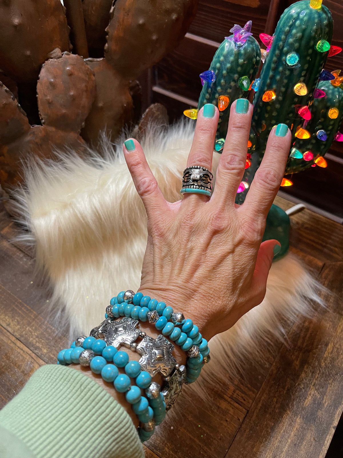 Wide western Turquoise bracelet Southwest Bedazzle jewelz