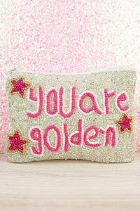 YOU ARE GOLDEN BEAD COIN clutch PURSE Southwest Bedazzle jewelz