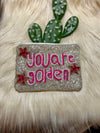 YOU ARE GOLDEN BEAD COIN clutch PURSE Southwest Bedazzle jewelz